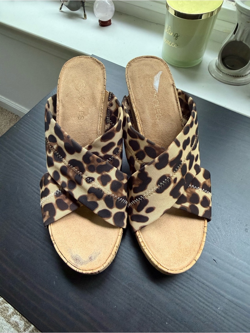 AEROSOLES Leopard Print Crisscross Slide Sandals - Brown/Black